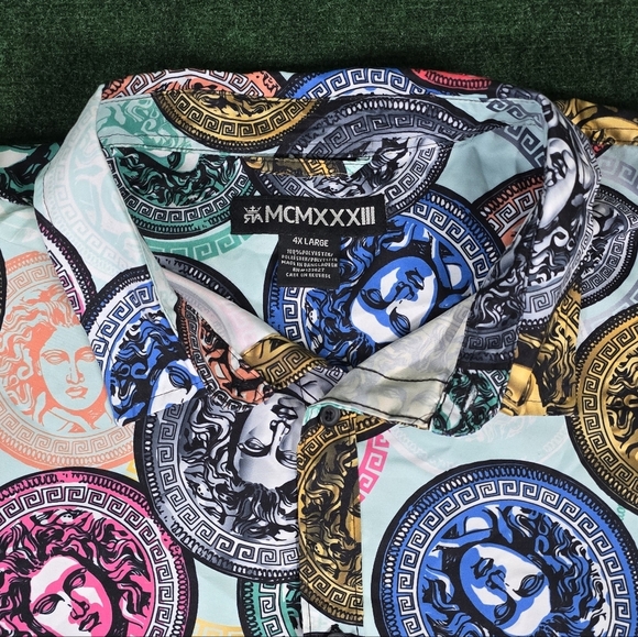 Red Ape | MCMXXXIII Medusa Coin Flip Button Down Mens Shirt - Plus SIZE 4x - Picture 6 of 16